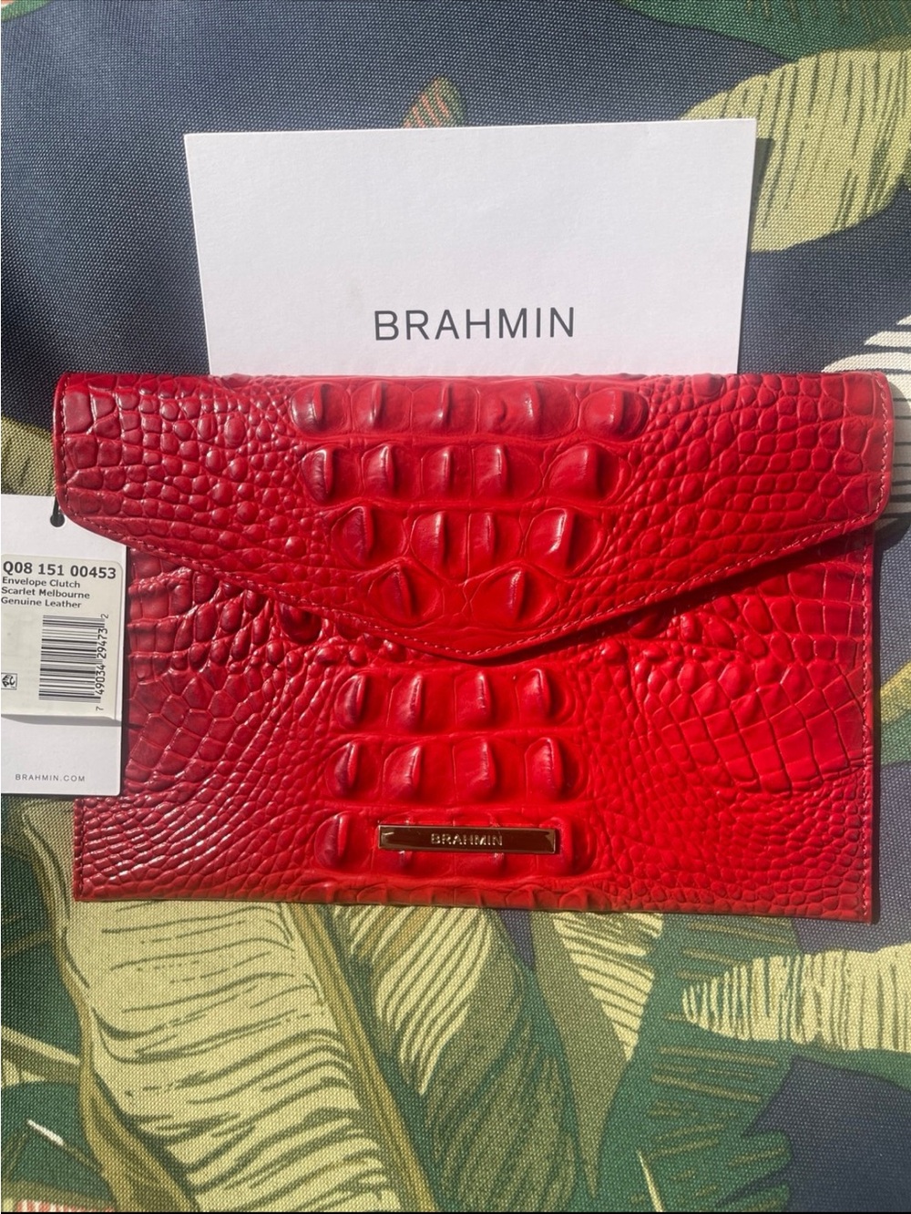 Brahmin Red Croc-Embossed Leather Envelope Clutch - Picture 1 of 5